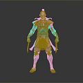 Man In Traditional Ancient Warrior Armor Holding Dual Weapons Standing In Battle Stance