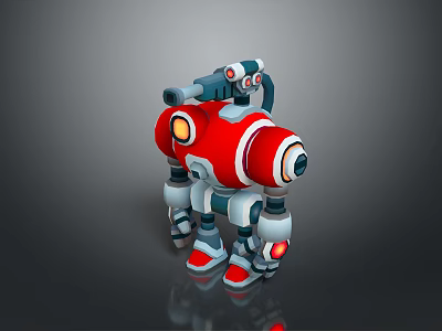 Red and White Mechanical Dog Robot Game Movie Character With Jointed Limbs And Sensor Eyes 3d model