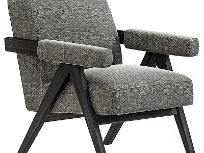Gray Upholstered Modern Armchair with Wooden Arms and Tapered Legs for Living Room 3d model
