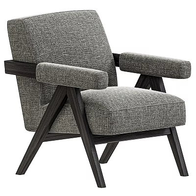 Gray Upholstered Modern Armchair with Wooden Arms and Tapered Legs for Living Room 3d model