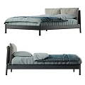 Modern Double Bed With Gray Bed Sheets Blue Blanket And Black Frame 3d model