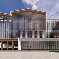 Modern Commercial Complex Featuring Glass Curtain Walls Waterfront View And Lush Greenery Outdoor Space