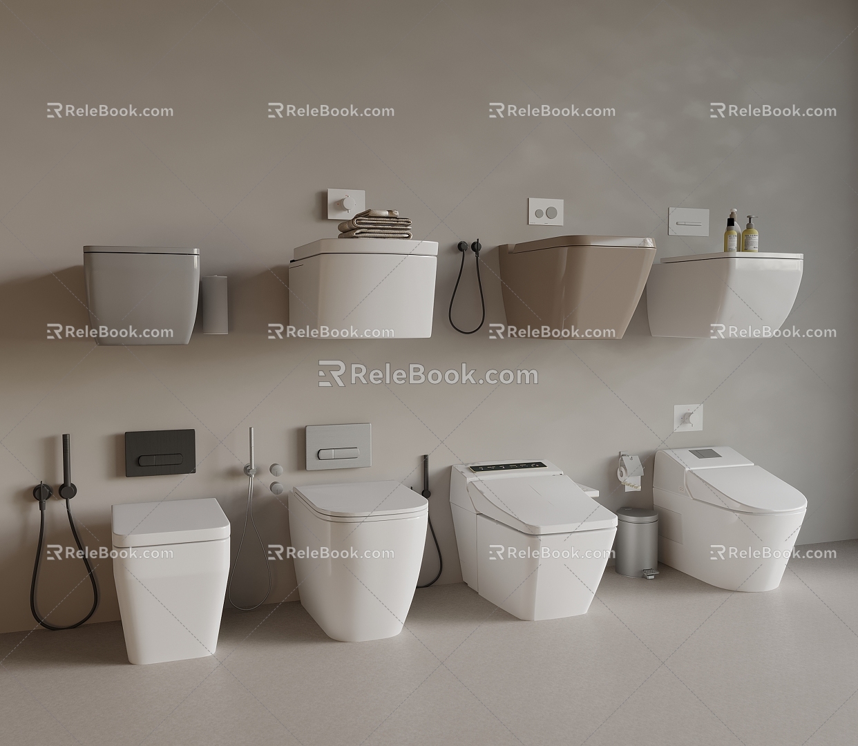 Smart toilet toilet towel rack trash can 3d model