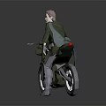 Low Poly 3D Model Green Motorcycle With Rider In Dark Background And Reflection 3d model