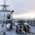 Warship Deck Featuring Main Gun Anchor Chains And Naval Superstructure At Sea 3d model