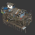 Ramshackle Elevated Shanty Structure Built With Recycled Metal Wood And Scaffold Supports