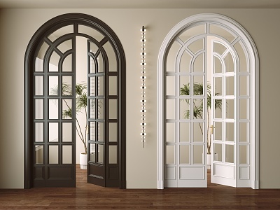 French American Style Door Glass Door Swing Door Wooden Door Double Door 3d model