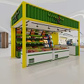 Shopping Mall Fruit Counter with Green Yellow Exterior and Fresh Fruits Display Shelves