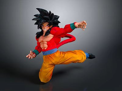 Game Anime Character Goku Black Spiky Hair Red Shirt Yellow Pants Fighting Stance Statue 3d model