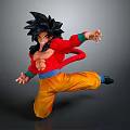 Game Anime Character Goku Black Spiky Hair Red Shirt Yellow Pants Fighting Stance Statue