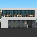 Modern Storefront Design With Large Glass Windows Decorative Grille Warm Lighting And Green Plants