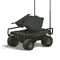 Military Weapon System Mounted on Wheeled Unmanned Vehicle with Antennas and Robotic Design