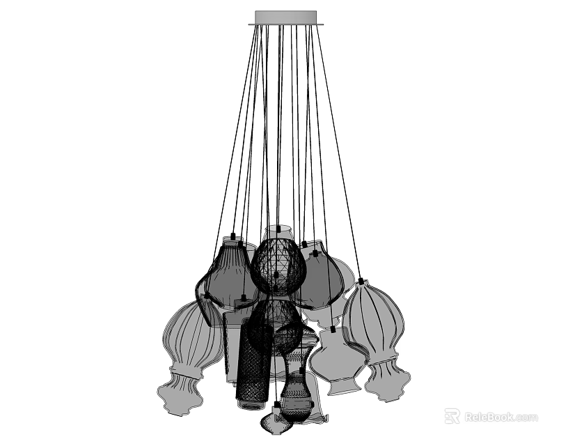 Modern Artistic Chandelier With Multiple Hanging Spherical Elements For Interior Design 3d model
