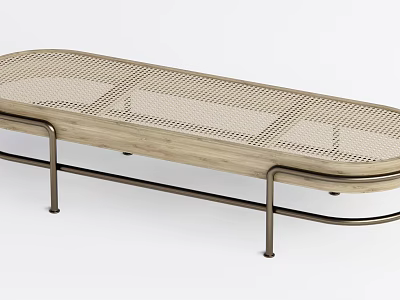 Durable Modern Oval Ottoman With Woven Surface And Curved Metal Frame Design 3d model