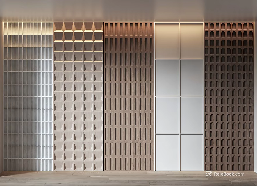Stylish Wall Panels with Diverse Geometric Patterns and Textures for Interior Design 3d model 