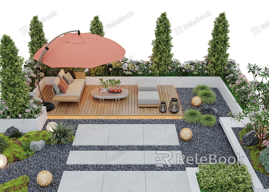 Courtyard landscape outdoor sofa flower pool landscape plants outdoor lighting model