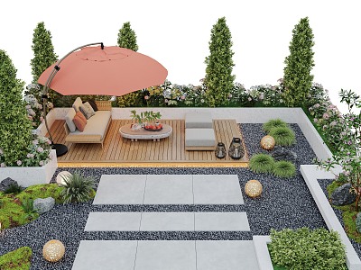 Courtyard landscape outdoor sofa flower pool landscape plants outdoor lighting model