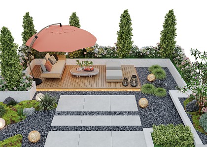 Courtyard landscape outdoor sofa flower pool landscape plants outdoor lighting 3d model