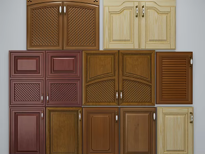 Different Styles Of Wooden Kitchen Cabinet Doors With Textured Panels And Various Finishes 3d model