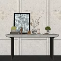 Stylish Decorative Ornament Combination on Modern Console Table with Framed Artwork Small Plants and Vases 3d model