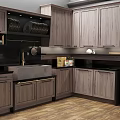 Modern Light Wooden Kitchen Cabinets With Stove Sink Countertop And Range Hood