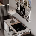 Stylish Living Room Interior With Leather Sofa Bookshelf Table Lamp And Wall Magazines Posters