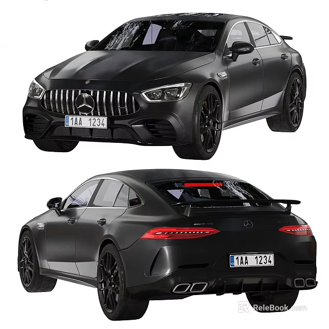 Black Mercedes AMG Sports Car With Sporty Design And Front Rear View 3d model 