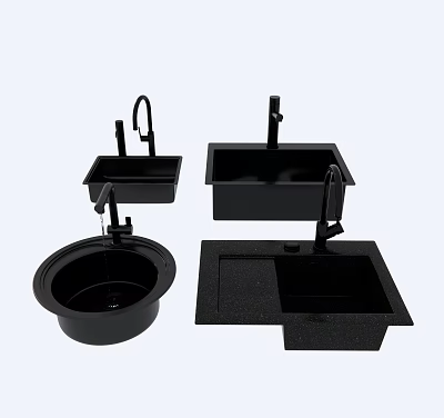 Black Bathroom Sinks With Various Shapes Round Square And Rectangular Designs 3d model