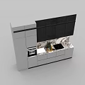 Modern Gray And Black Kitchen Cabinets With Marble Countertop Built In Oven And Decorative Plants