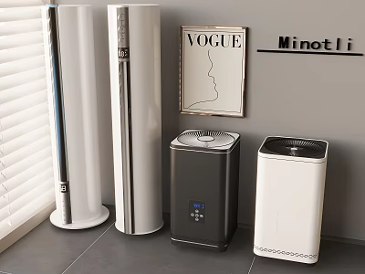 Modern Home Interior With Tower Fans And Air Purifiers Vogue Poster And Minotti Decor 3d model
