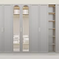 Modern Dark Gray Wardrobe With Glass Doors LED Lighting And Open Compartments