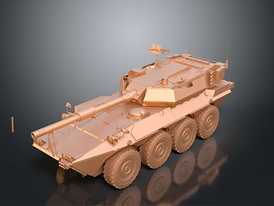 Six Wheeled Armored Military Vehicle With Bronze Finish And Mounted Equipment On Dark Background 3d model