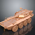 Six Wheeled Armored Military Vehicle With Bronze Finish And Mounted Equipment On Dark Background