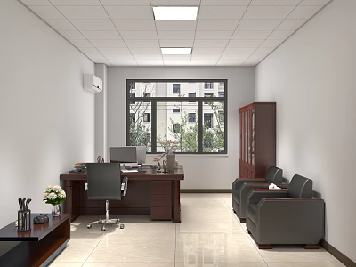Modern Office Interior Design With Desk Chair Sofa Cabinet And Natural Light 3d model