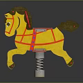 Yellow Rocking Horse With Red Decorations And Spring Base For Children's Play Equipment