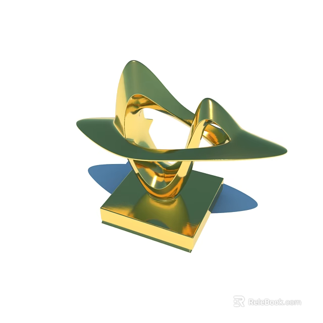 Modern Gold Abstract Decorative Ornament Set With Square Base And Blue Accents 3d model 
