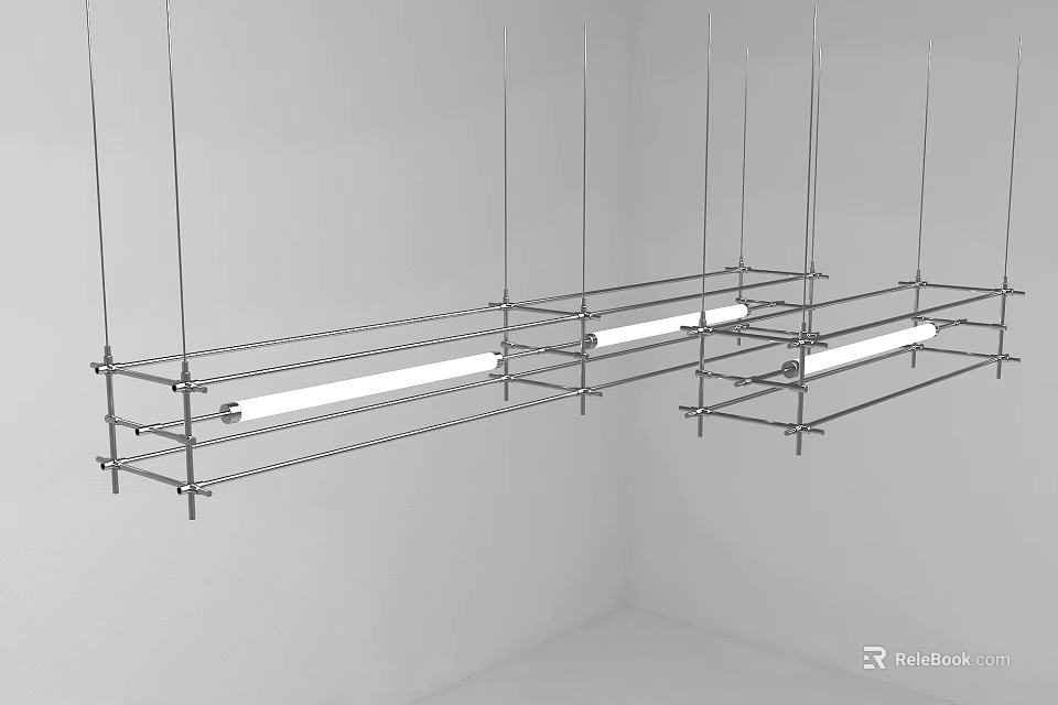 Multiple Modern Linear Metal Chandeliers With Geometric Ceiling Mounted Structure 3d model 