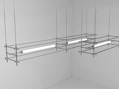 Multiple Modern Linear Metal Chandeliers With Geometric Ceiling Mounted Structure 3d model