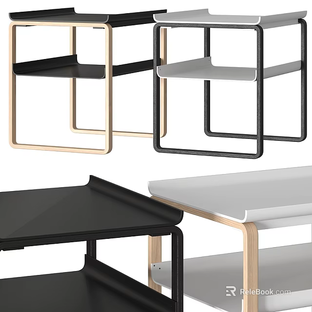 Modern Minimalist Side Table With Wooden Metal Frame And Black White Color Design 3d model 
