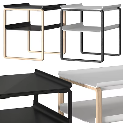 Modern Minimalist Side Table With Wooden Metal Frame And Black White Color Design 3d model