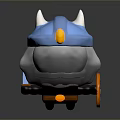 Cute Cartoon Game Character Featuring Blue Helmet White Horns Red Body Purple Eyes Yellow Shield