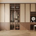Modern Wardrobe Interior Design With Wooden Glass Doors Rattan Panels Dressing Table And Chair