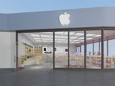 Apple Mall Shop Featuring Glass Front And Interior Product Display Shelves For Customers 3d model