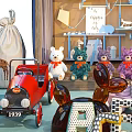 Colorful Plush Dolls In Play Tent With Toy Car Alphabet Blocks And Play Accessories