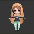 Game Movie Character Chibi Style With Orange Hair Bread Shaped Hat And Green Striped Socks