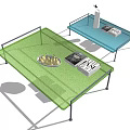 Modern Coffee Table With Textured Glass Top Metal Legs Fruit Bowl And Magazine