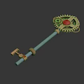 Elegant Vintage Key Shaped Jewelry With Golden Gear And Ruby Gemstone