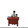Male Doctor Sitting At Desk With Books Wearing White Coat And Stethoscope