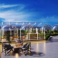 Rooftop Restaurant With Glass Dome Greenhouse Outdoor Seating And Lush Greenery Under Blue Sky