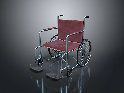 Standard Wheelchair With Metal Frame Red Seat Backrest And Large Wheels 3d model